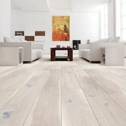 Piso de Roble Europeo Prefinished Washed White Brushed texturado 220 x 2200 mm